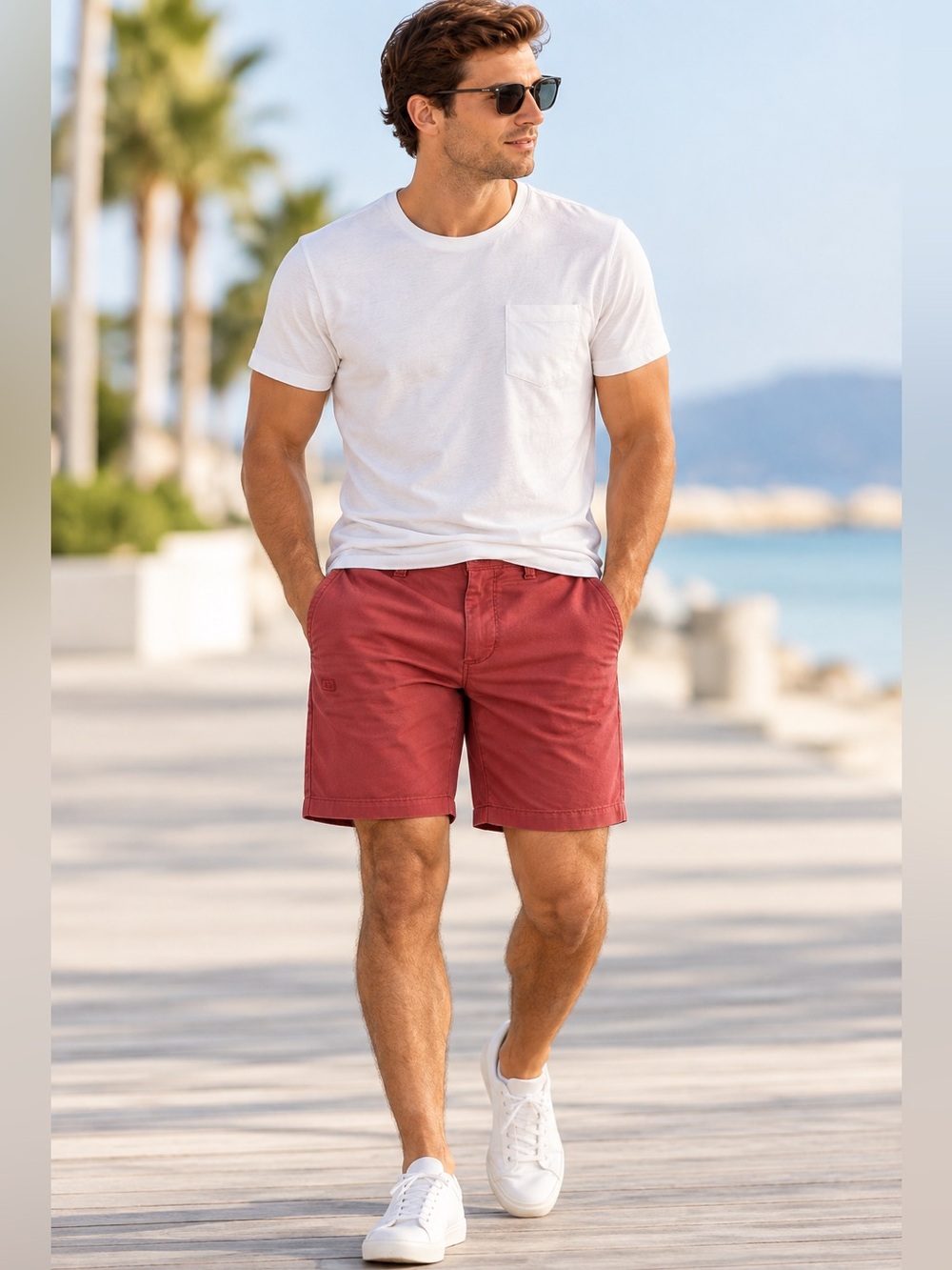 American Eagle Men’s 33 Flex Chino Cargo Shorts Red Rust Stretch